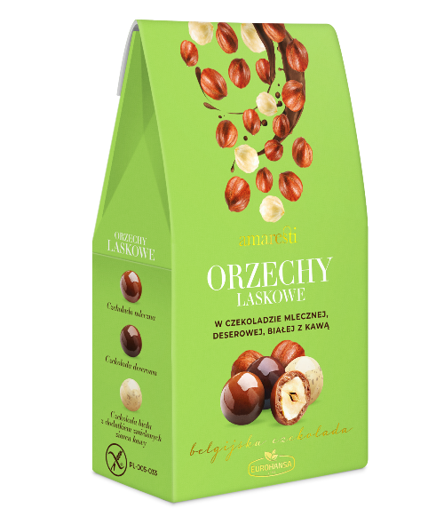 Orzechy laskowe w mix czekolad 80g Amaresti