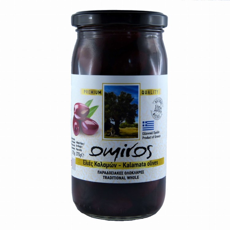 Oliwki greckie kalamon (Kalamata) z pestką 370g Omiros