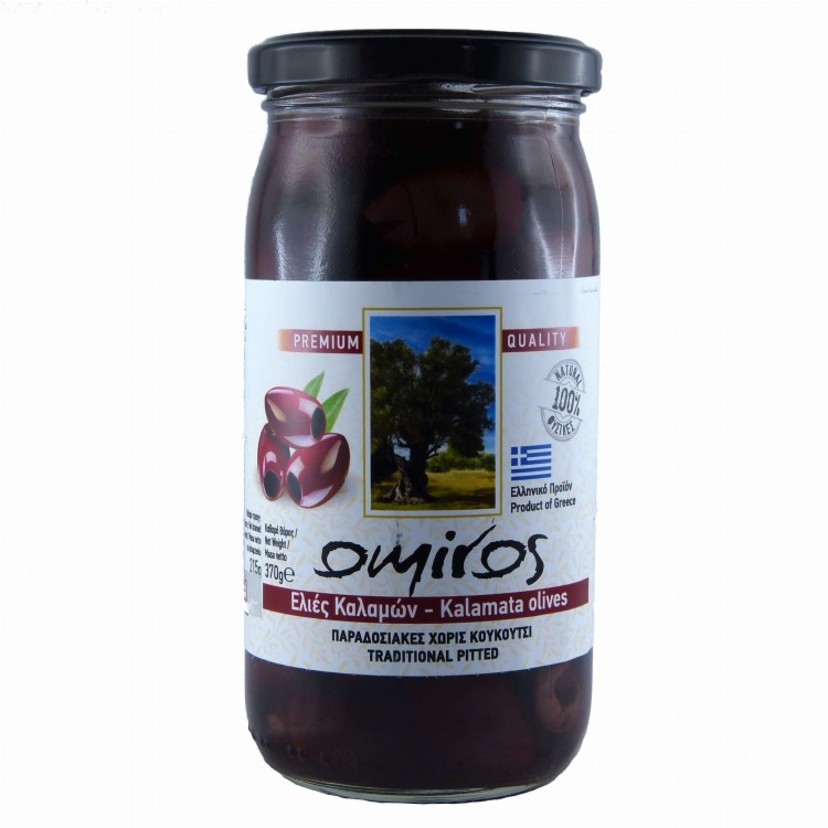 Oliwki greckie kalamon (Kalamata) bez pestki 370g Omiros