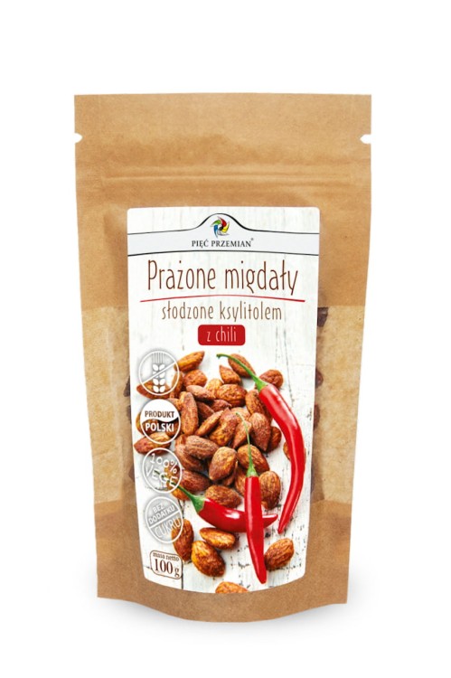 Prażone migdały z ksylitolem i chilli 100g - Pięć Przemian