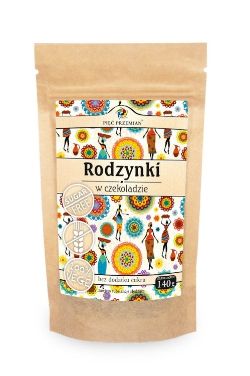 Rodzynki w czekoladzie bez cukru 140g - Pięć Przemian