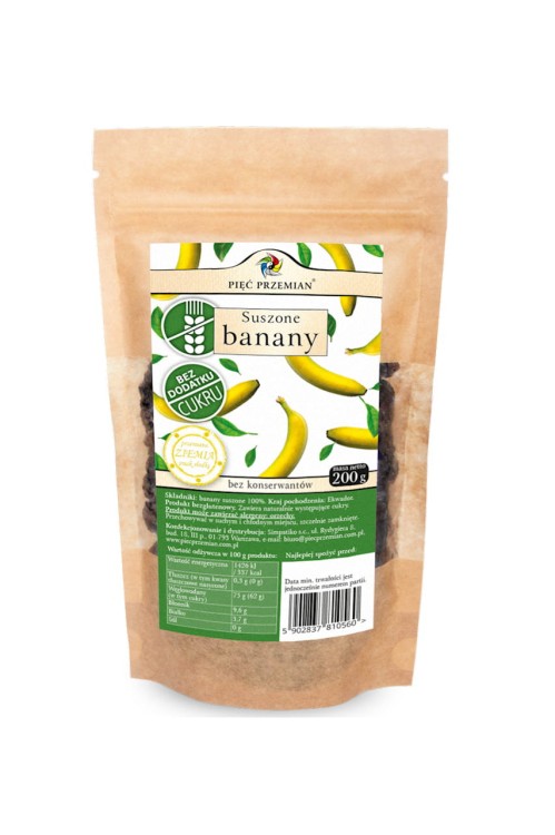 Banany suszone bez dodatku cukru 200g - Pięć Przemian