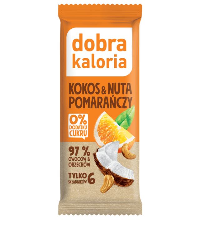 Baton owocowy kokos-nuta pomarańczy 35g Dobra Kaloria