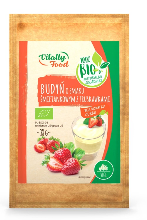 Budyń o smaku śmietankowym z truskawkami bez cukru BIO 38g Vitally Food