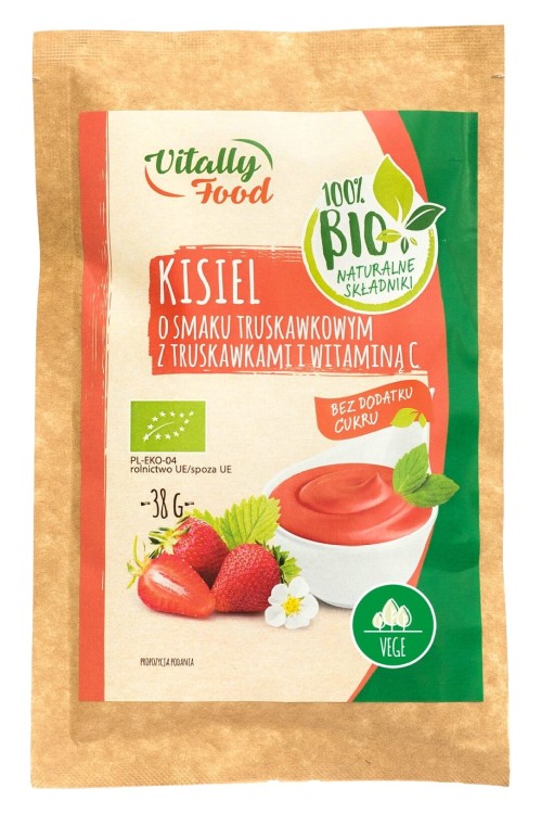 Kisiel o smaku truskawkowym z truskawkami i wit. C BIO 38g Vitally Food