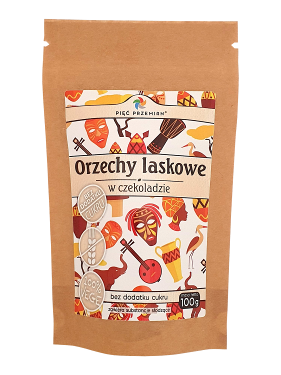 Orzechy laskowe w czekoladzie bez cukru 100g - Pięć Przemian