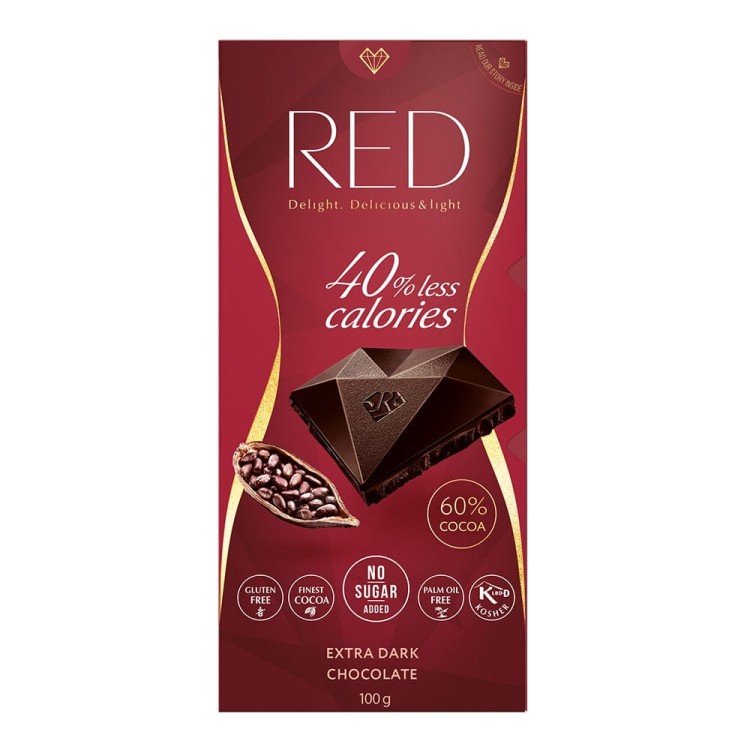 Czekolada RED Delight, gorzka 60% Cocoa Extra Dark bez cukru 100g