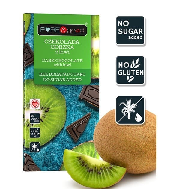 Czekolada Gorzka z Kiwi Bez Cukru 75g Pure&Good