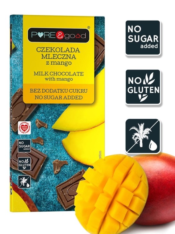 Czekolada Mleczna z Mango Bez Cukru 75g Pure&Good