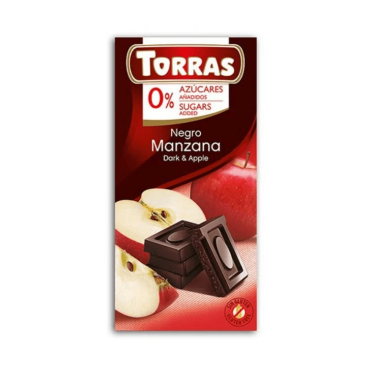Czekolada Gorzka z Jabłkiem Bez Cukru, bez glutenu 75g Torras