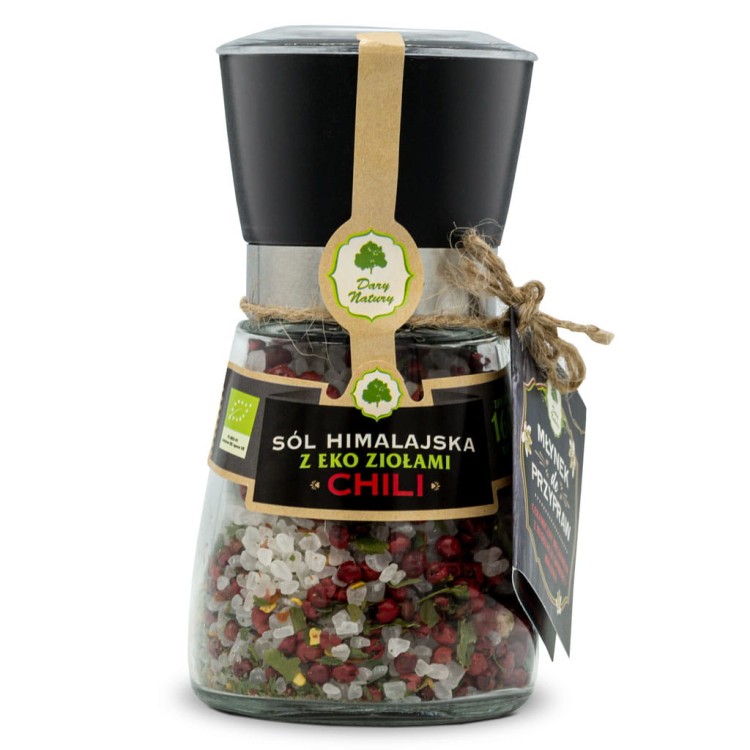 Sól himalajska z EKO ziołami - CHILI 160g (w młynku) Dary Natury