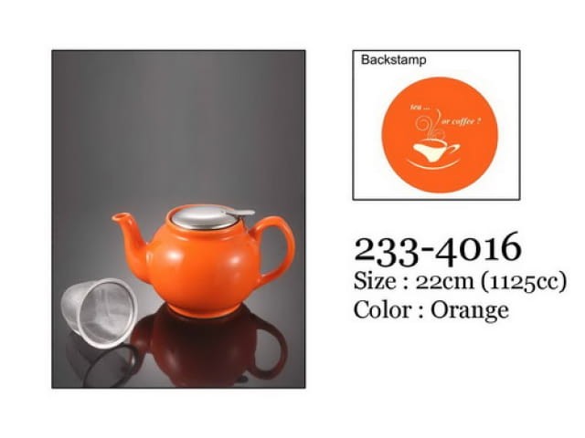 Dzbanek porcelanowy z zaparzaczem - pomarańczowy 1125ml 233-4016