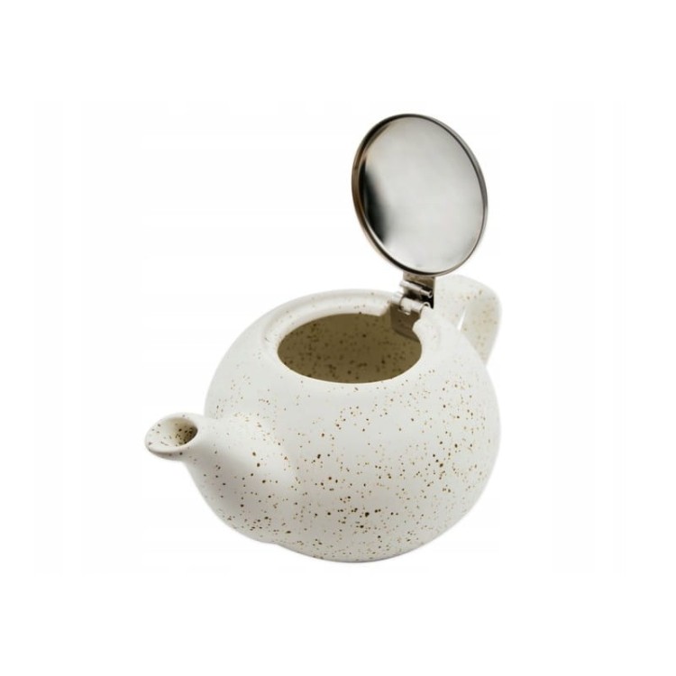 Dzbanek ceramiczny z zaparzaczem - biały/piasek 500ml