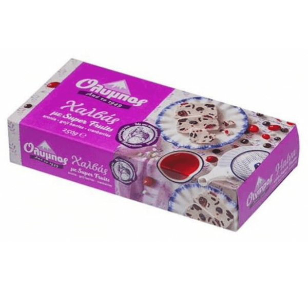 Grecka chałwa z owocami - żurawiną, jagodami goji i aronią bezglutenowa 250g Olympos