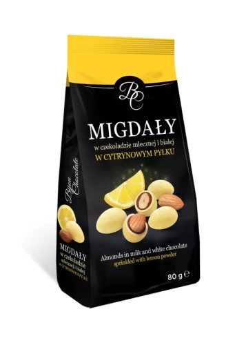 Migdały w czekoladzie mlecznej i białej w cytrynowym pyłku 80g BC