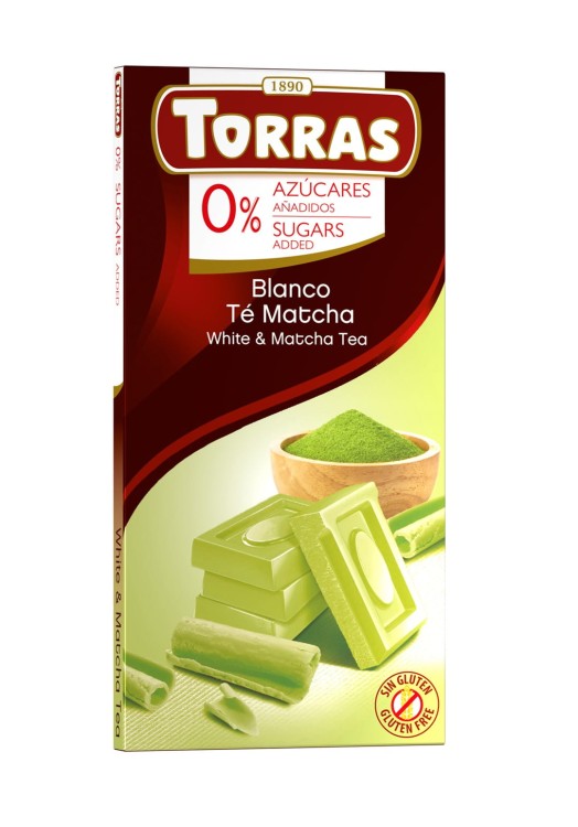 Czekolada biała z herbatą matcha Bez Cukru 75g Torras