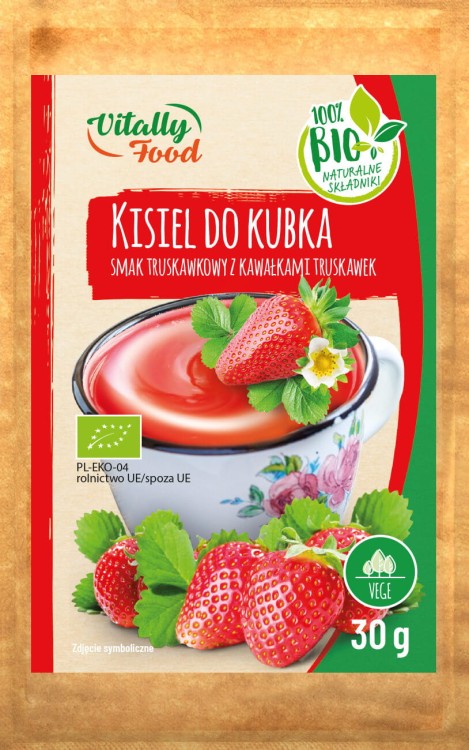 Kisiel do kubka - truskawkowy z truskawkami BIO 30g Vitally Food