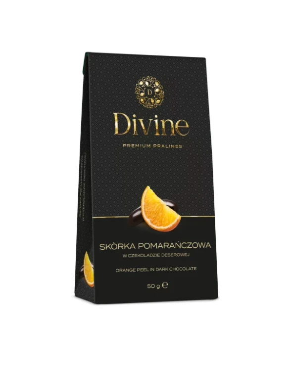 Skórka pomarańczowa w czekoladzie deserowej 50g Divine Premium Pralines