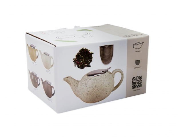 Pudełko na dzbanek ceramiczny z zaparzaczem - piasek/brąz 500ml