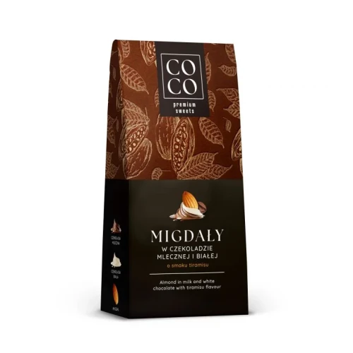Migdały w czekoladzie mlecznej i białej o smaku tiramisu 100g COCO