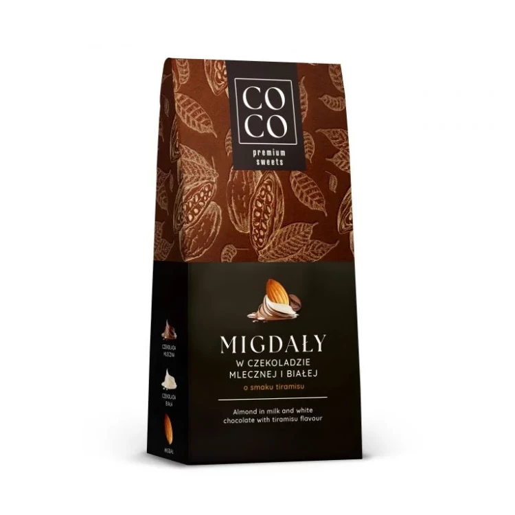 Migdały w czekoladzie mlecznej i białej o smaku tiramisu 100g COCO
