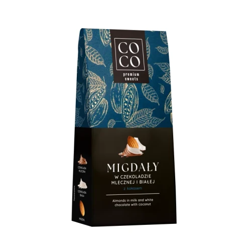 Migdały w białej i mlecznej czekoladzie z kokosem 100g COCO