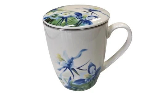 Kubek z metalowym zaparzaczem i pokrywką 350ml CR3-68 Kwiaty