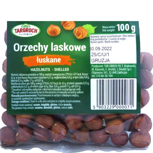 Orzechy laskowe łuskane 100g Targroch