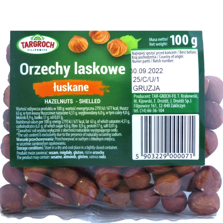 Orzechy laskowe łuskane 100g Targroch