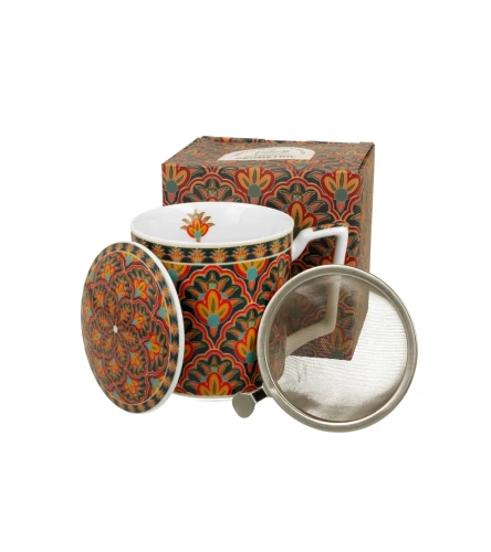 Kubek porcelanowy z metalowym zaparzaczem i pokrywką 450ml FESTUM
