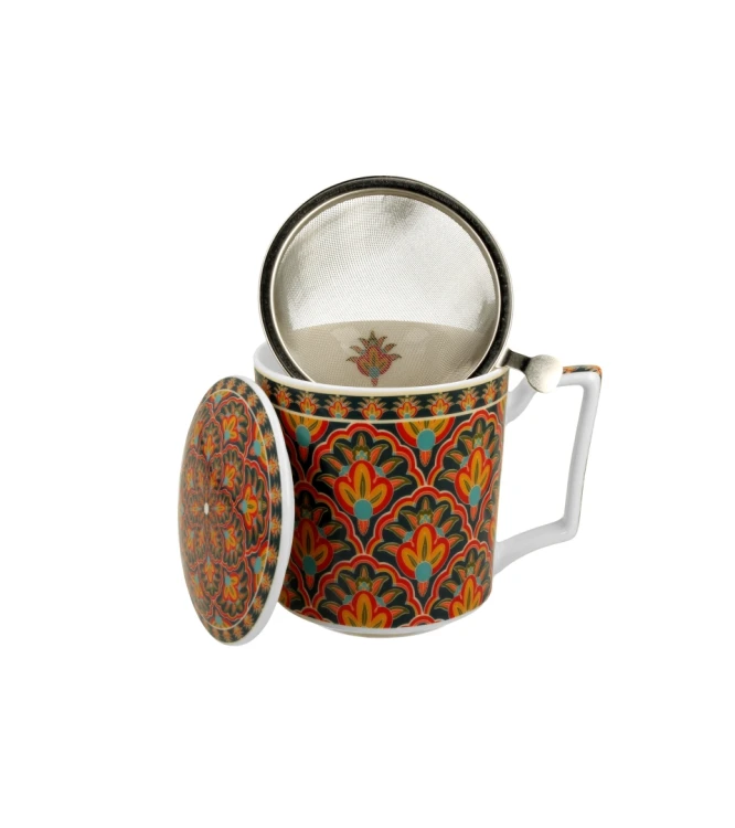 Kubek porcelanowy z metalowym zaparzaczem i pokrywką 450ml FESTUM
