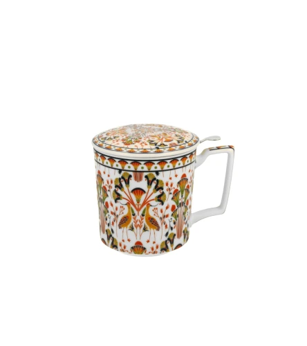 Kubek porcelanowy z metalowym zaparzaczem i pokrywką 450ml HERON
