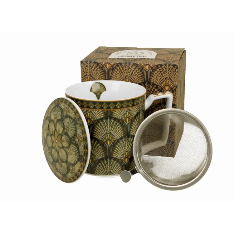 Kubek porcelanowy z metalowym zaparzaczem i pokrywką 450ml VERDIGO