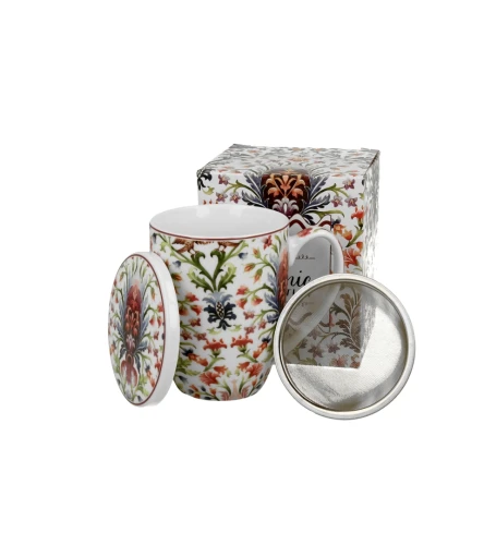 Porcelanowy kubek z metalowym zaparzaczem i pokrywką 360ml MARBELLA