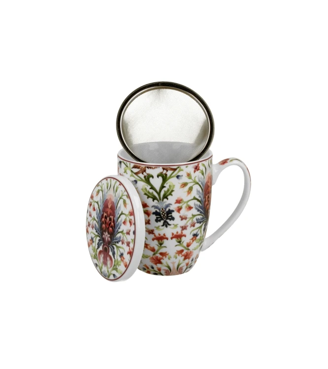 Porcelanowy kubek z metalowym zaparzaczem i pokrywką 360ml MARBELLA