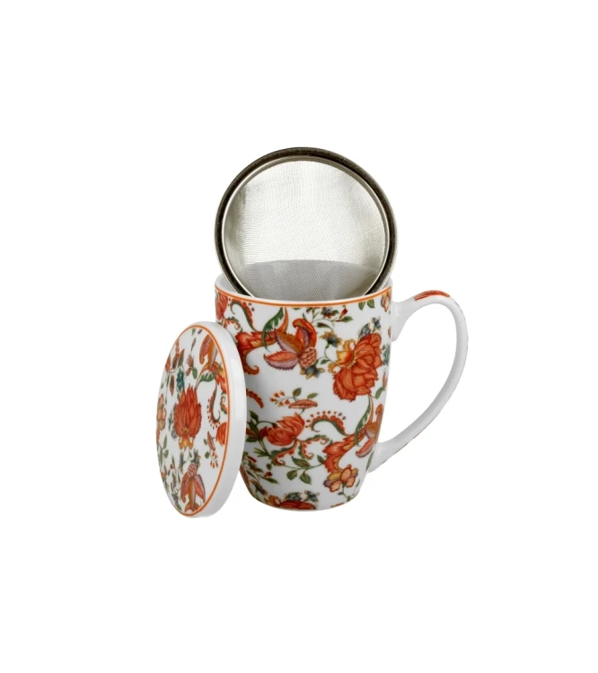Porcelanowy kubek z metalowym zaparzaczem i pokrywką 360ml PRIMAVERA