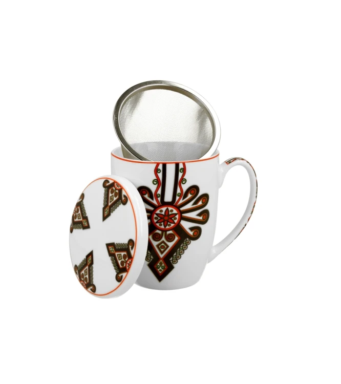 Kubek porcelanowy z metalowym zaparzaczem i pokrywką 350ml PARZENICA