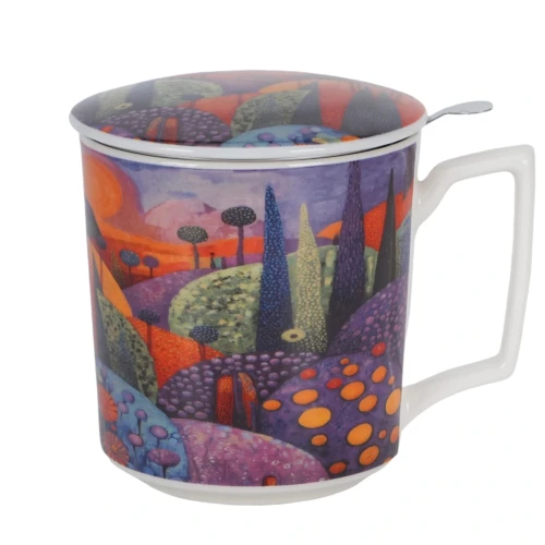 Porcelanowy kubek z metalowym zaparzaczem i pokrywką 450ml MODERN BUBBLY HILLS