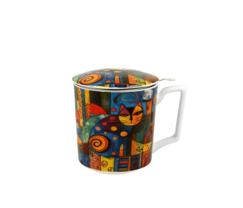 Porcelanowy kubek z metalowym zaparzaczem i pokrywką 450ml MODERN CAT