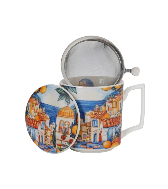 Porcelanowy kubek z metalowym zaparzaczem i pokrywką 450ml MODERN ESPANIA