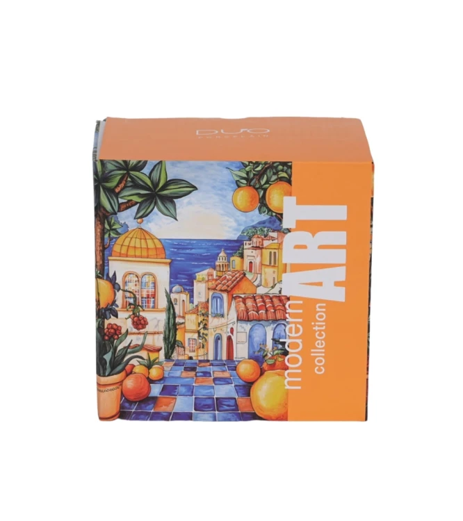 Opakowanie ozdobne na kubek porcelanowy z metalowym zaparzaczem i pokrywką 450ml MODERN ESPANIA