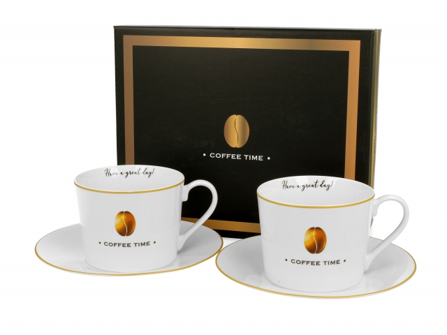Komplet porcelanowych filiżanek ze spodkami - 230ml COFFEE TIME 2 zapakowanych w eleganckie pudełko