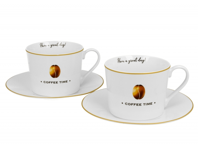 Komplet porcelanowych filiżanek ze spodkami - 230ml COFFEE TIME 2 zapakowanych w eleganckie pudełko