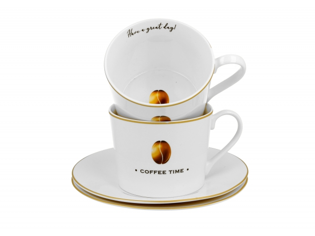 Komplet porcelanowych filiżanek ze spodkami - 230ml COFFEE TIME 2 zapakowanych w eleganckie pudełko