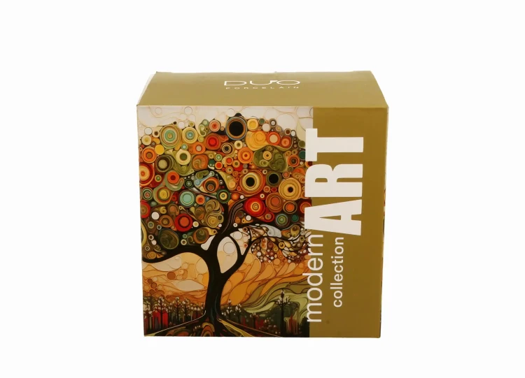 Opakowanie ozdobne na kubek porcelanowy z metalowym zaparzaczem i pokrywką 450ml MODERN TREE