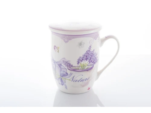 Porcelanowy kubek z zaparzaczem i pokrywką 350ml CR3-15 Lawenda
