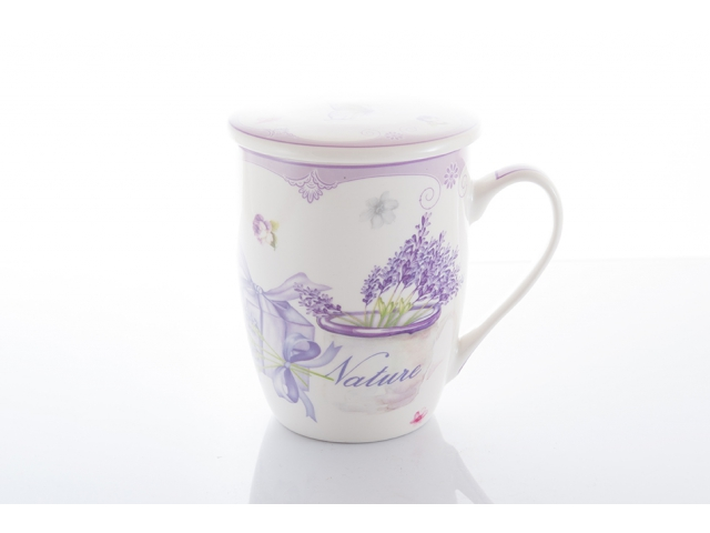 Porcelanowy kubek z zaparzaczem i pokrywką 350ml CR3-15 Lawenda