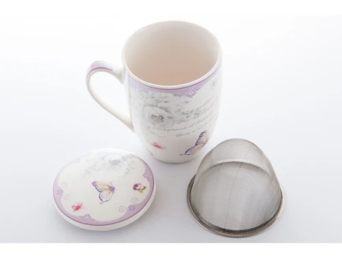 Porcelanowy kubek z zaparzaczem i pokrywką 350ml CR3-15 Lawenda