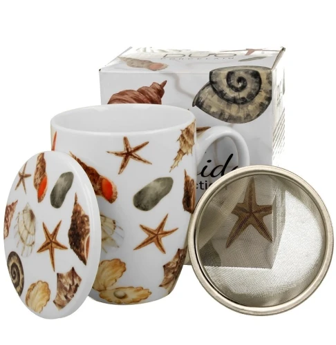 Porcelanowy kubek z zaparzaczem i pokrywką 360ml MUSZLE