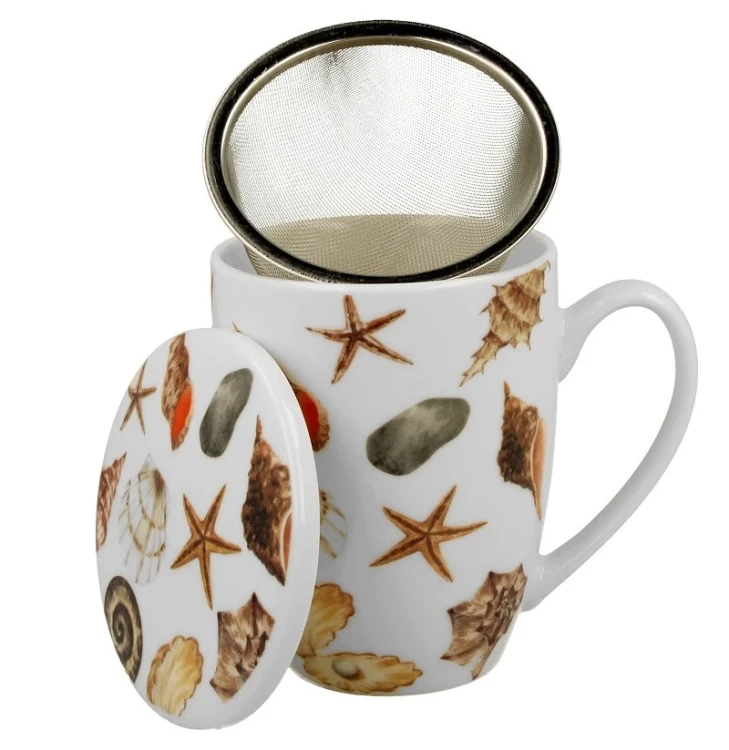 Porcelanowy kubek z zaparzaczem i pokrywką 360ml MUSZLE